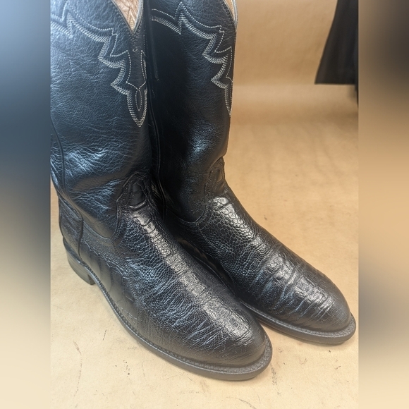 Lucchese Boots men's size 8D Exotic Genuine Black Ostrich Leg classic Western co - Picture 3 of 15